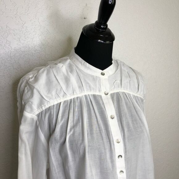 Anthropologie Pilcro top womens XS NEW white pleated shoulder popover oversized - Picture 3 of 16